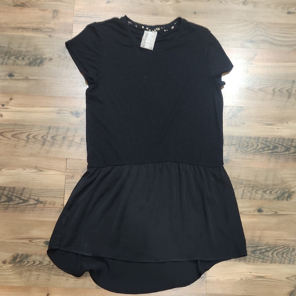 Dolan Left Coast Anthropologie Black Drop Peplum Tunic Cap Sleeve Top Size Small